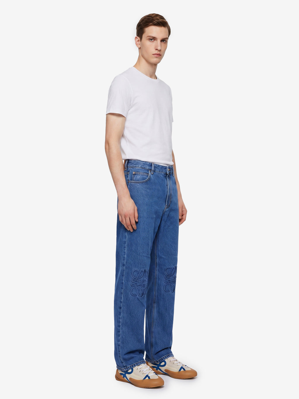 Loewe Men's Anagram Baggy Jeans in Blue