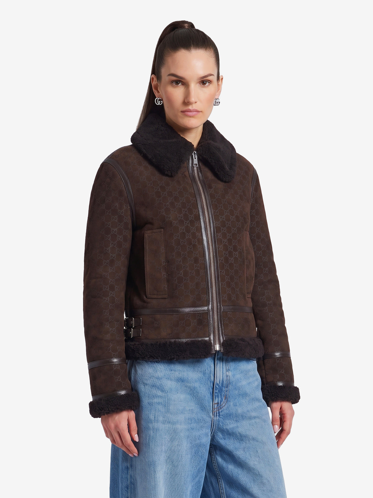 Gucci Women's Suede Leather and Shearling Jacket in Brown