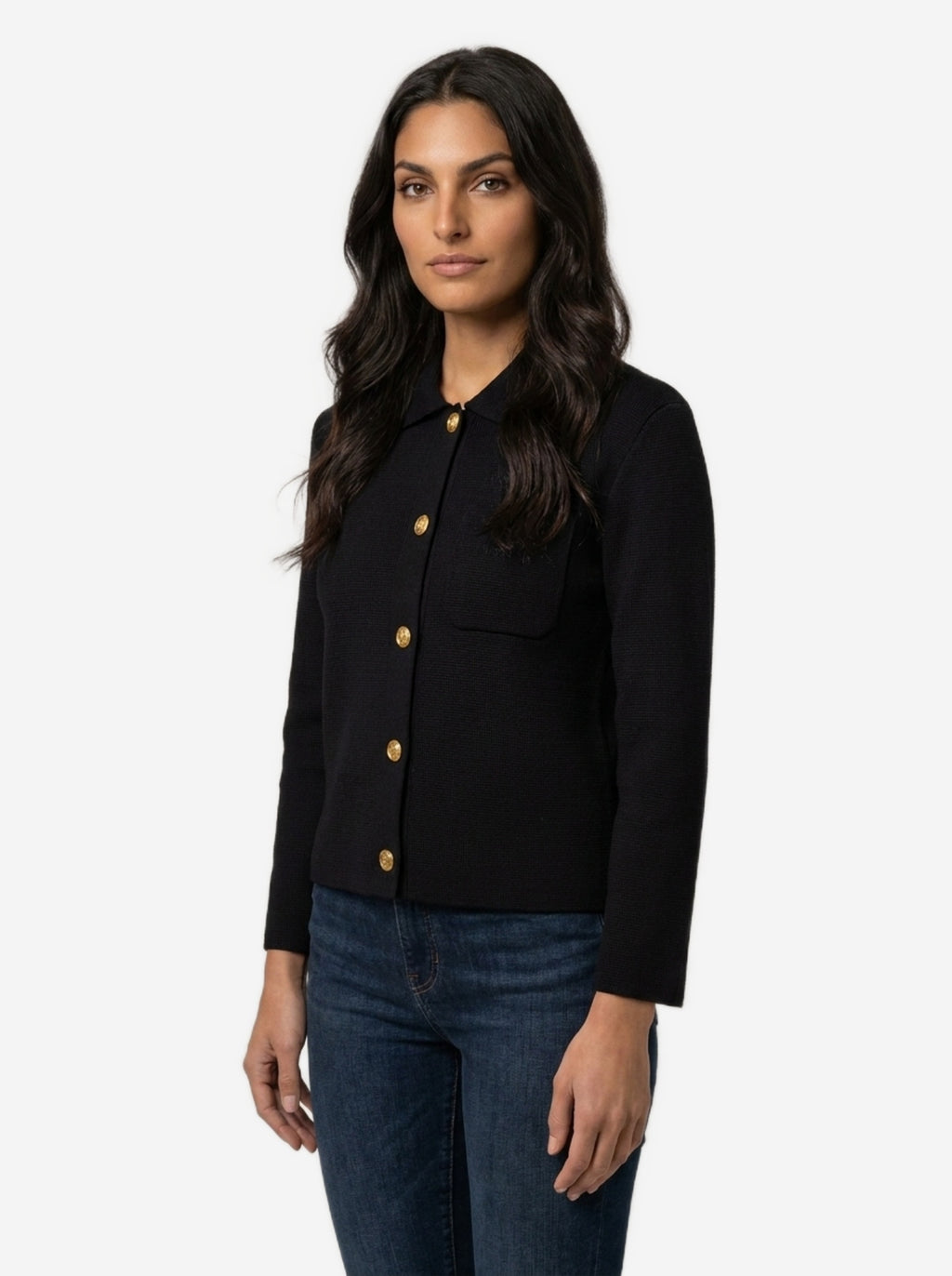 Saint Laurent Women's Polo Cardigan in Wool in Black