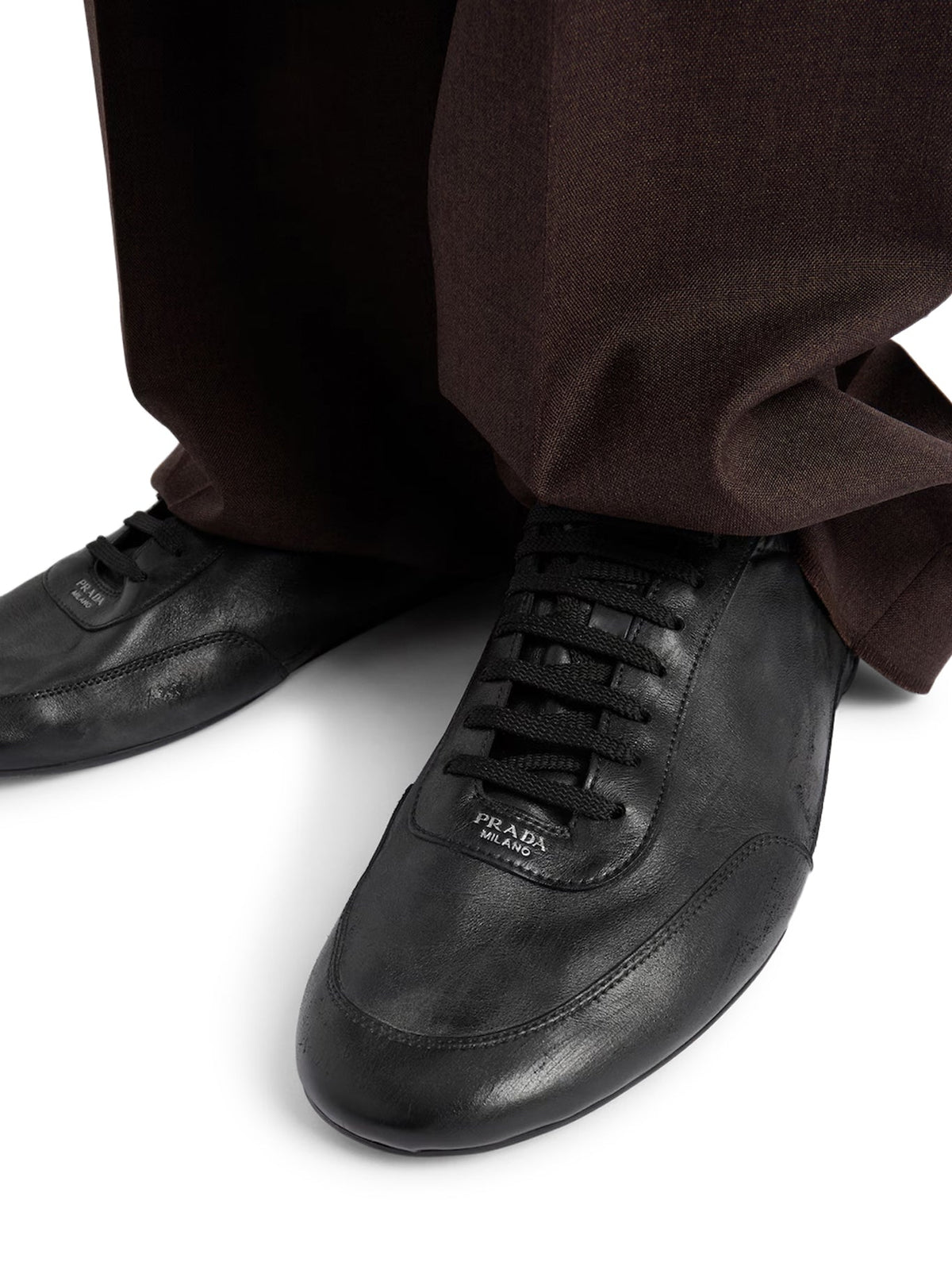Prada Men's COLLAPSE LEATHER SNEAKERS in Black