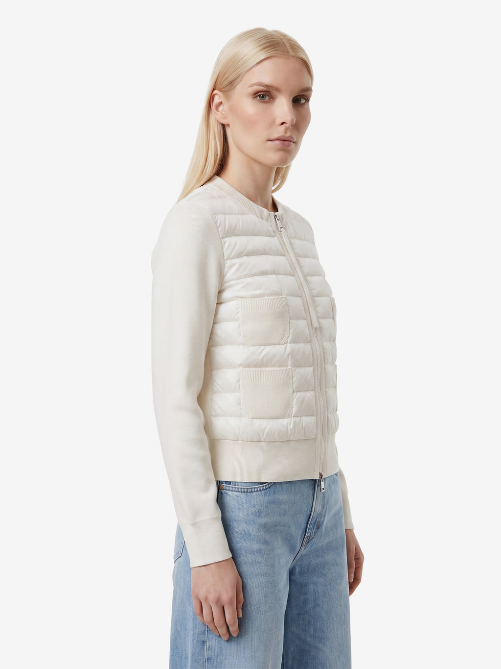 Moncler Women's Padded Wool Zip Cardigan in White