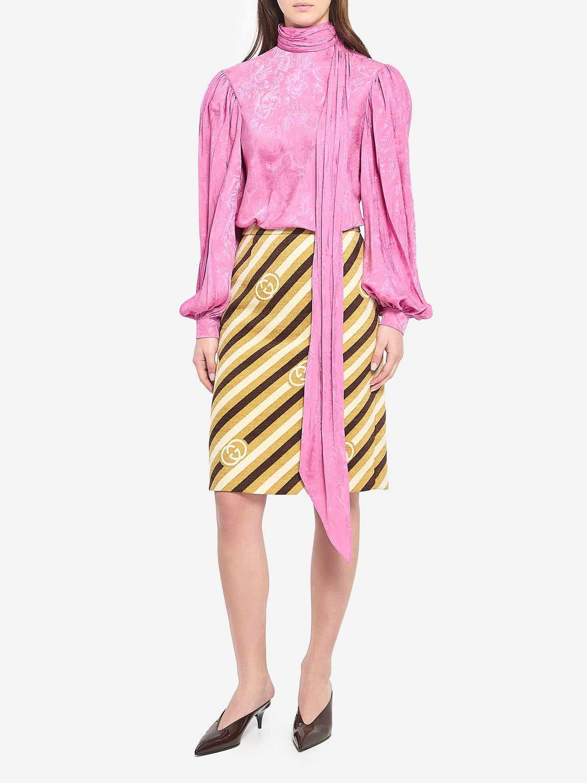 Gucci Women's Diagonal GG Longuette Skirt in Brown