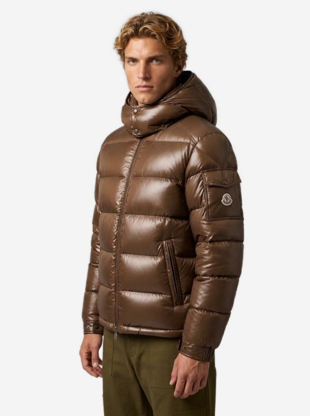 Moncler Men's Short Maya Down Jacket in Brown