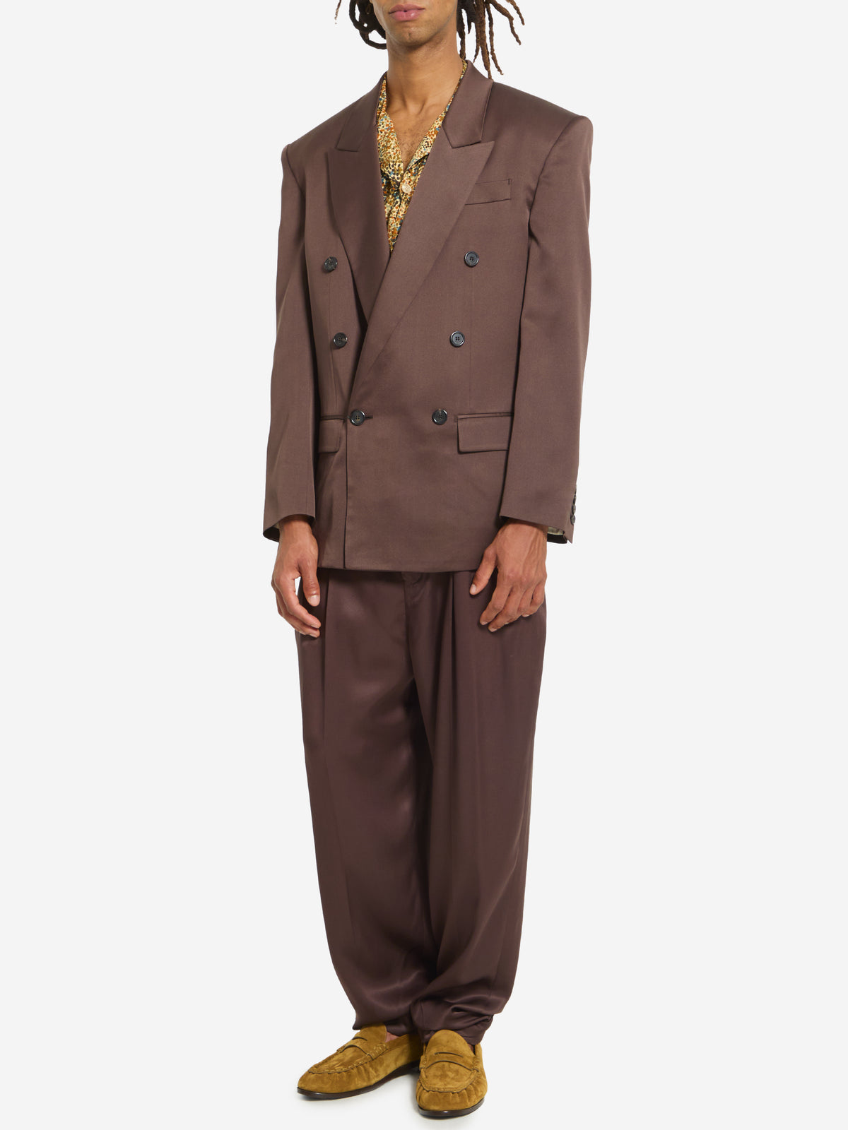 Saint Laurent Men's Silk Satin Jacket in Brown