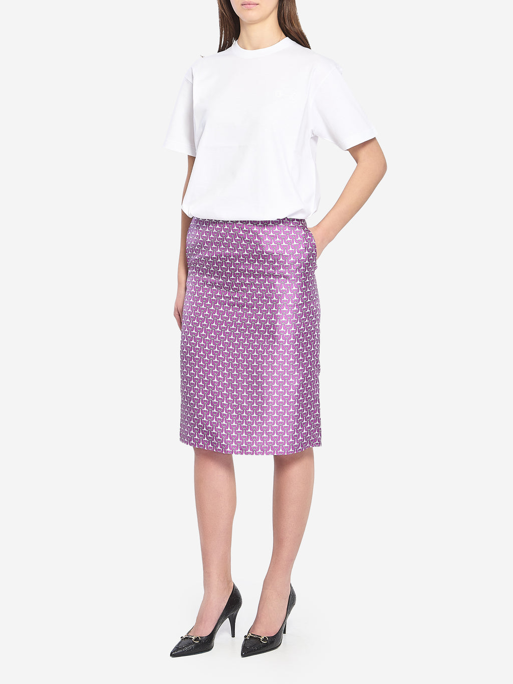Gucci Women's Printed Silk Skirt in White