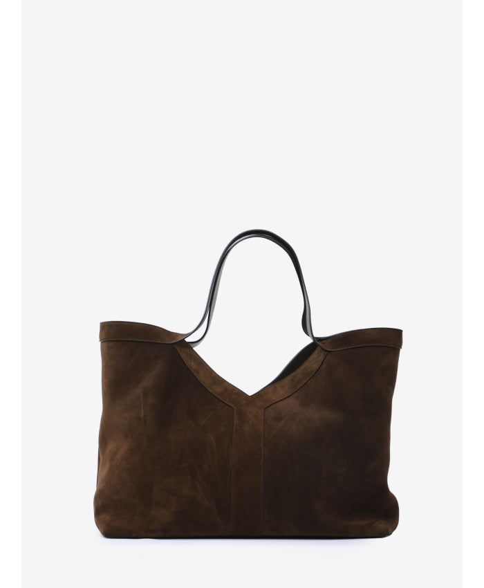 Saint Laurent Men's Large Y Tote Bag in Suede in Brown