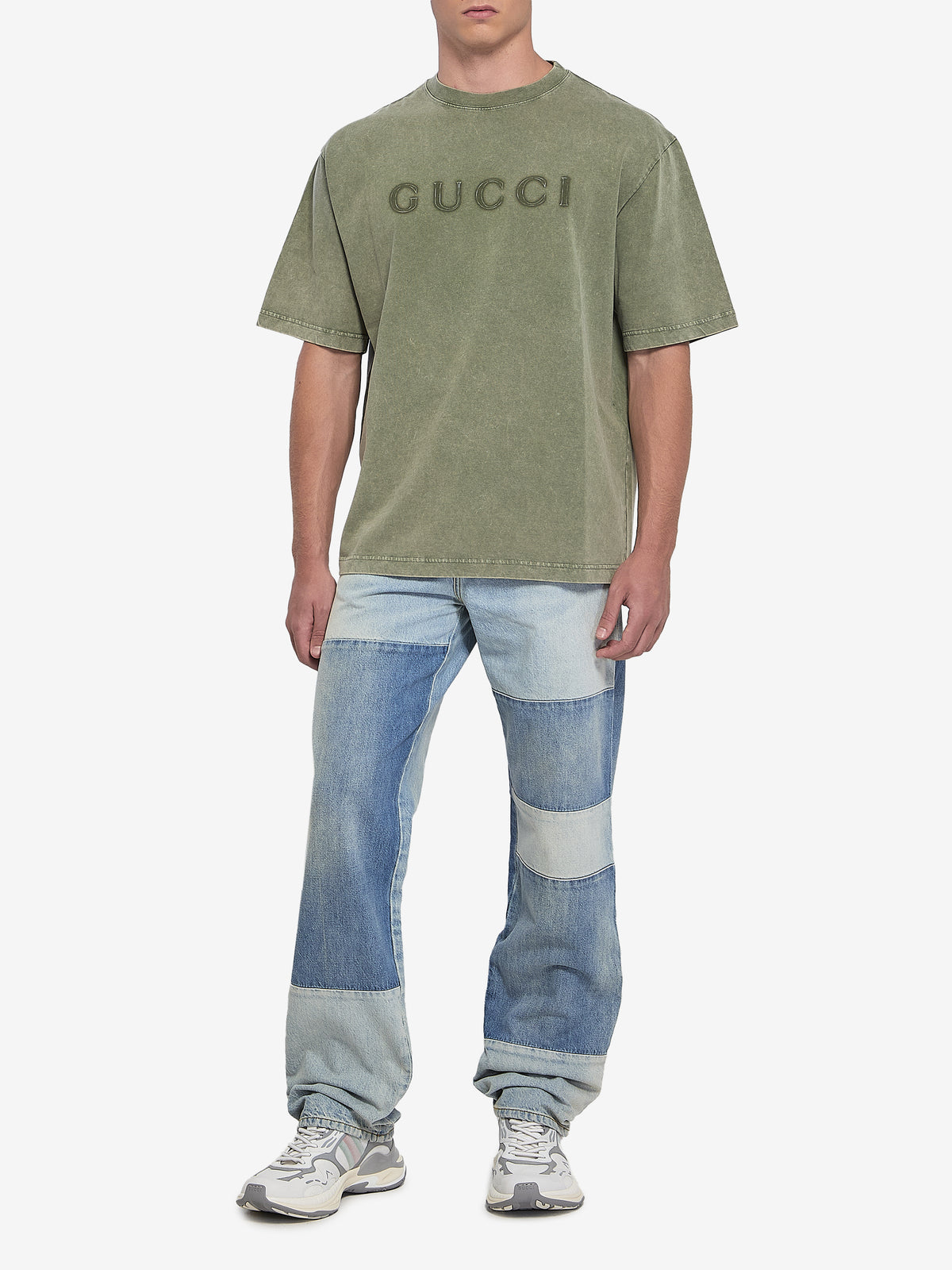 Gucci Men's Patchwork Denim Jeans in Light blue