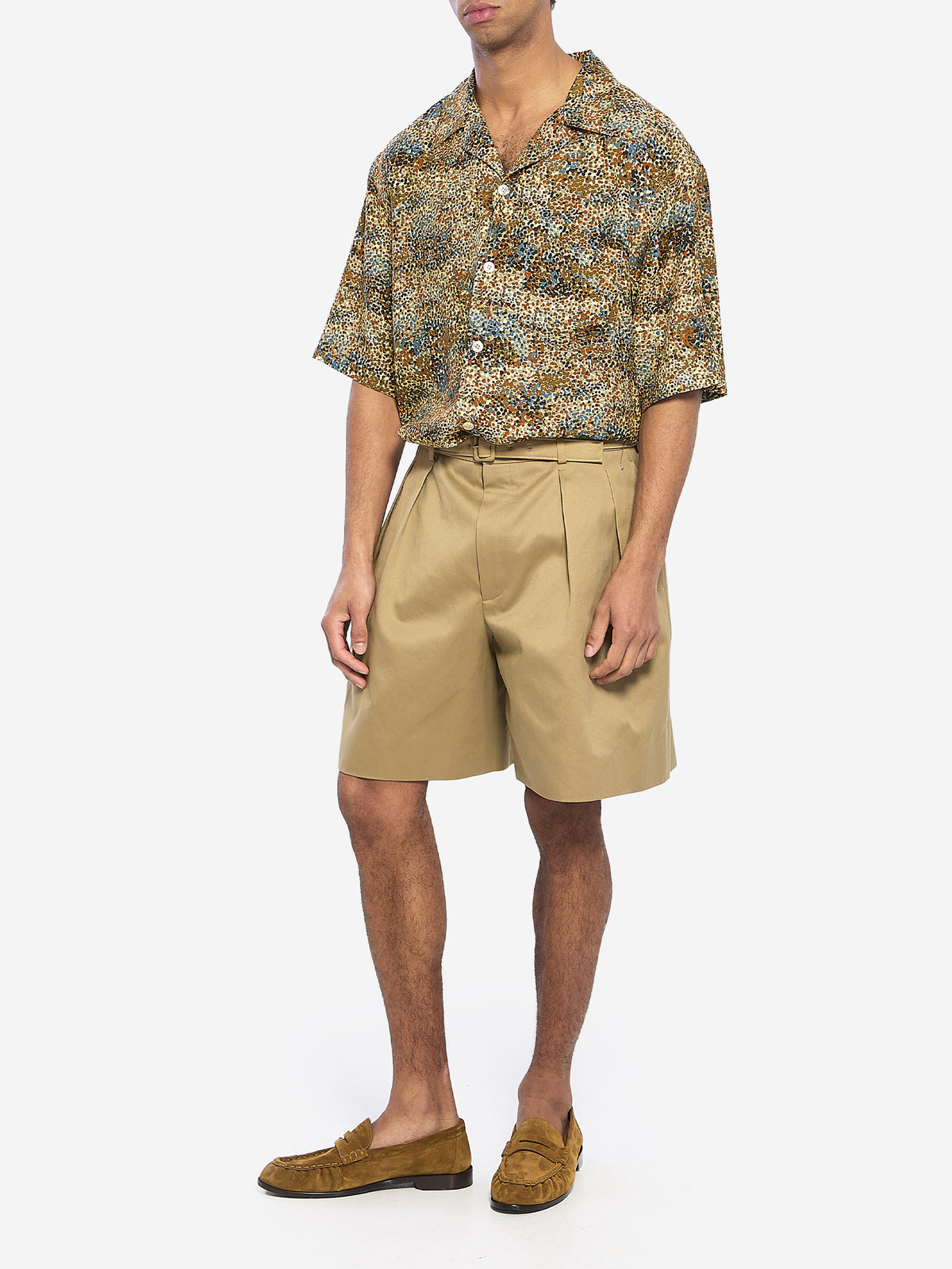 Saint Laurent Men's Cotton Drill Shorts with Belt in Beige