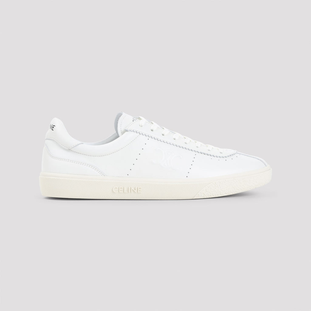 Celine Men's Leather Lace-Up Sneakers in White - view 3