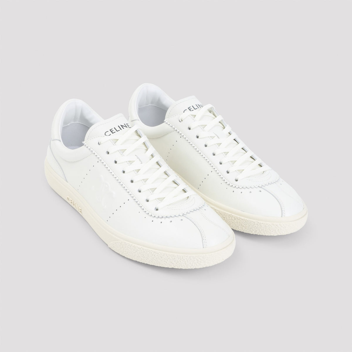 Celine Men's Leather Lace-Up Sneakers in White - view 5