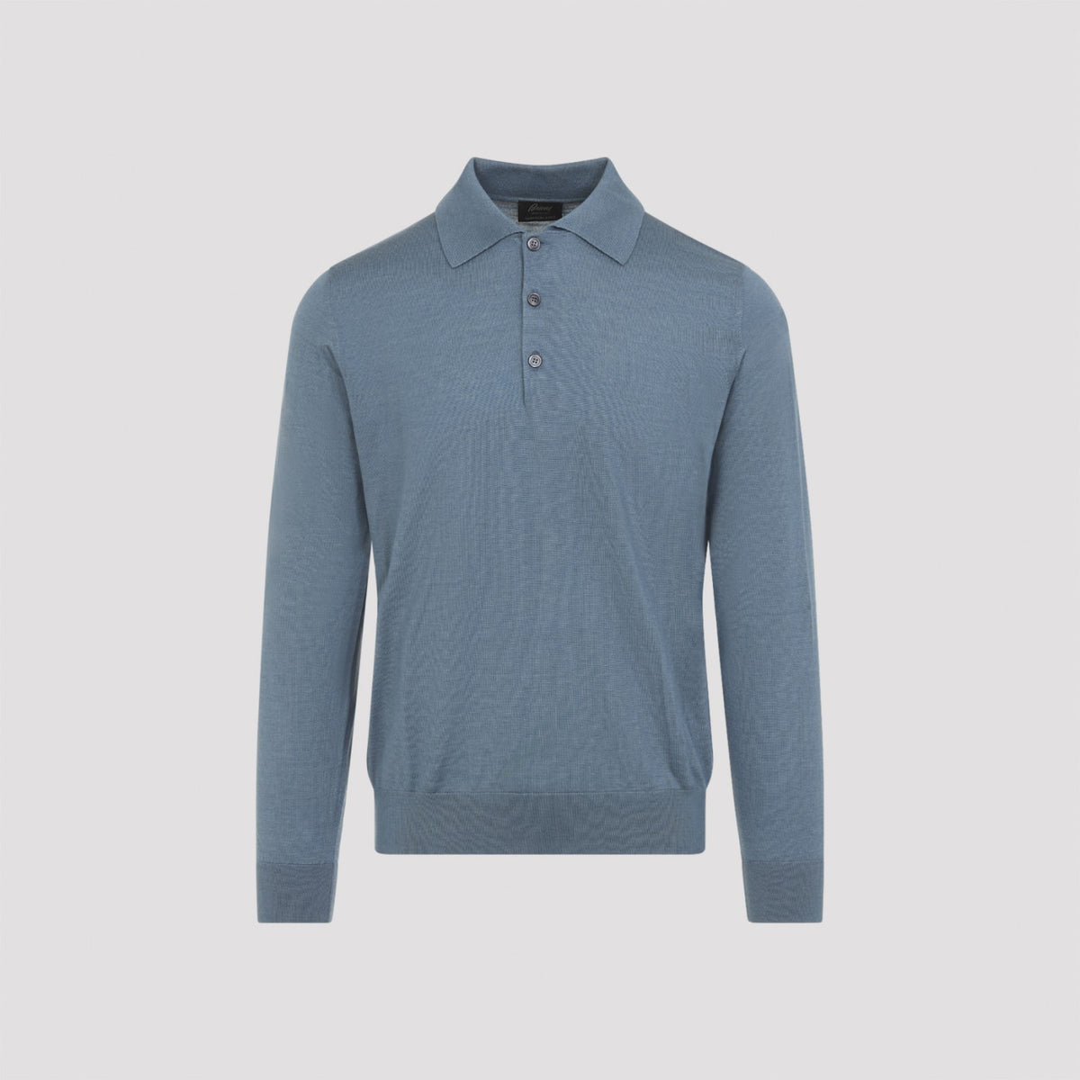 Brioni Men's Long Sleeves Polo in Turquoise Blue Cashmere - view 1
