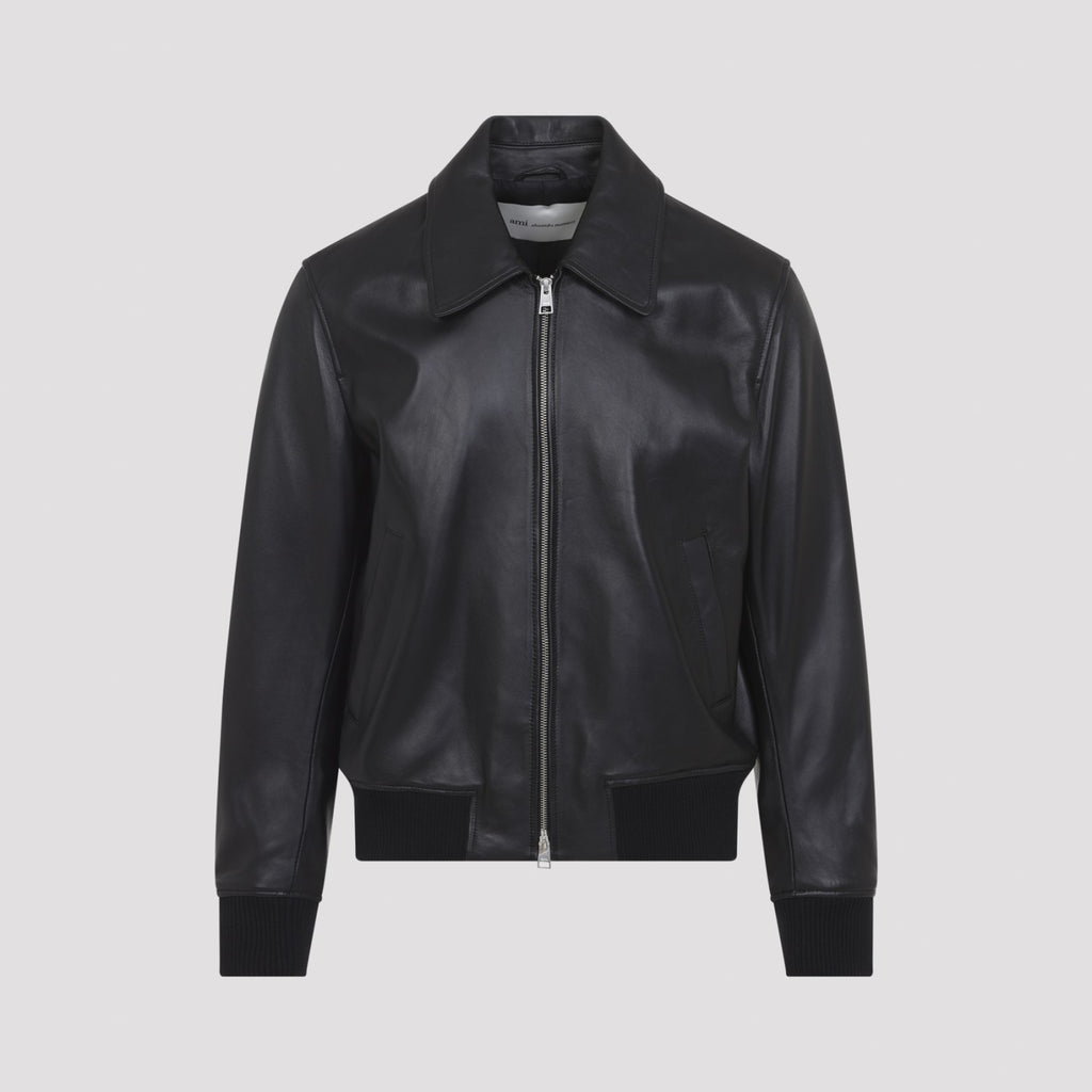 Ami Paris Men's Zipped Leather Jacket in Black - view 1