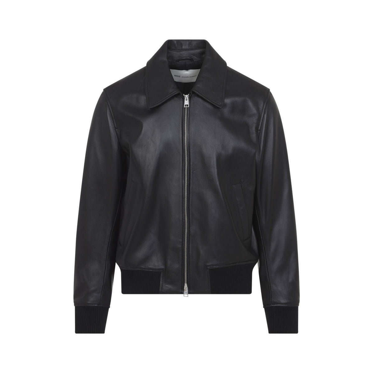 Ami Paris Men's Zipped Leather Jacket in Black - view 2