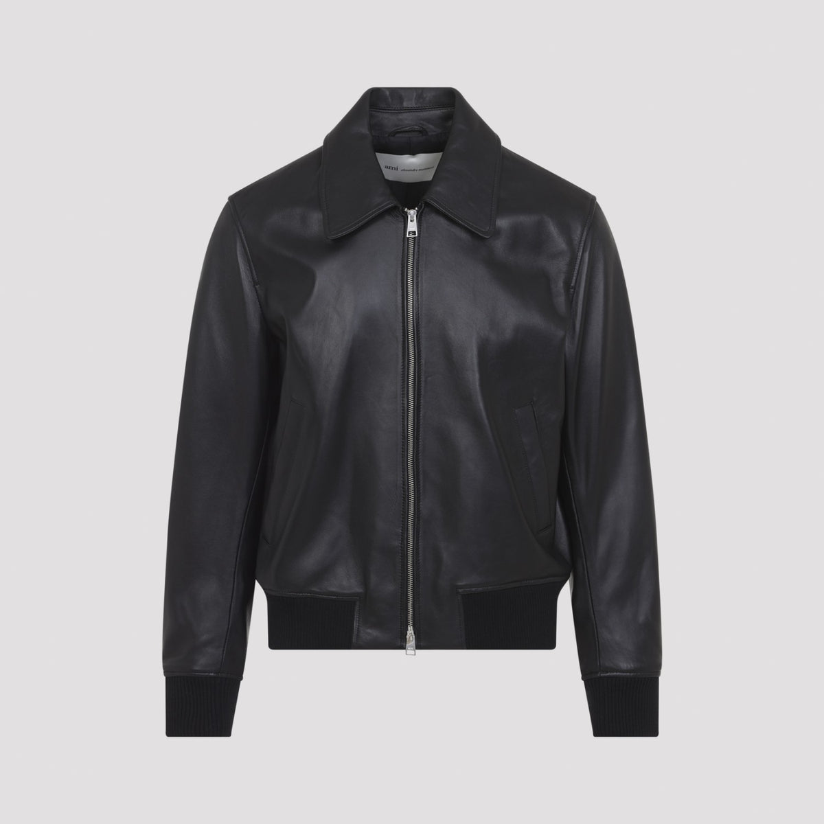 Ami Paris Men's Zipped Leather Jacket in Black - view 3