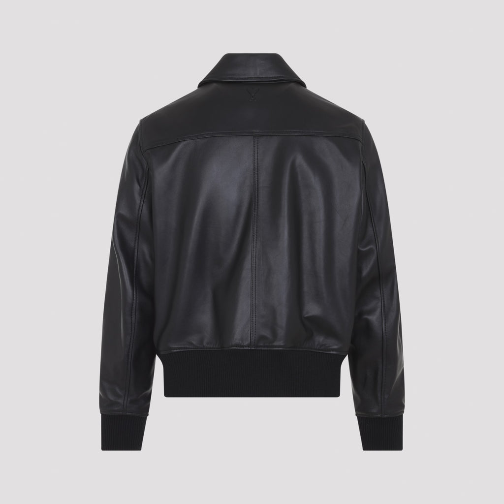 Ami Paris Men's Zipped Leather Jacket in Black - view 4