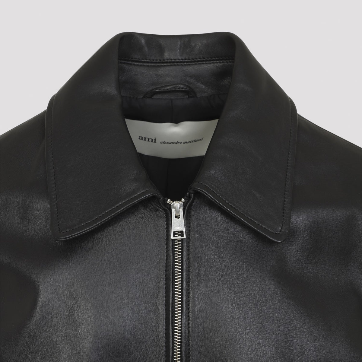 Ami Paris Men's Zipped Leather Jacket in Black - view 5