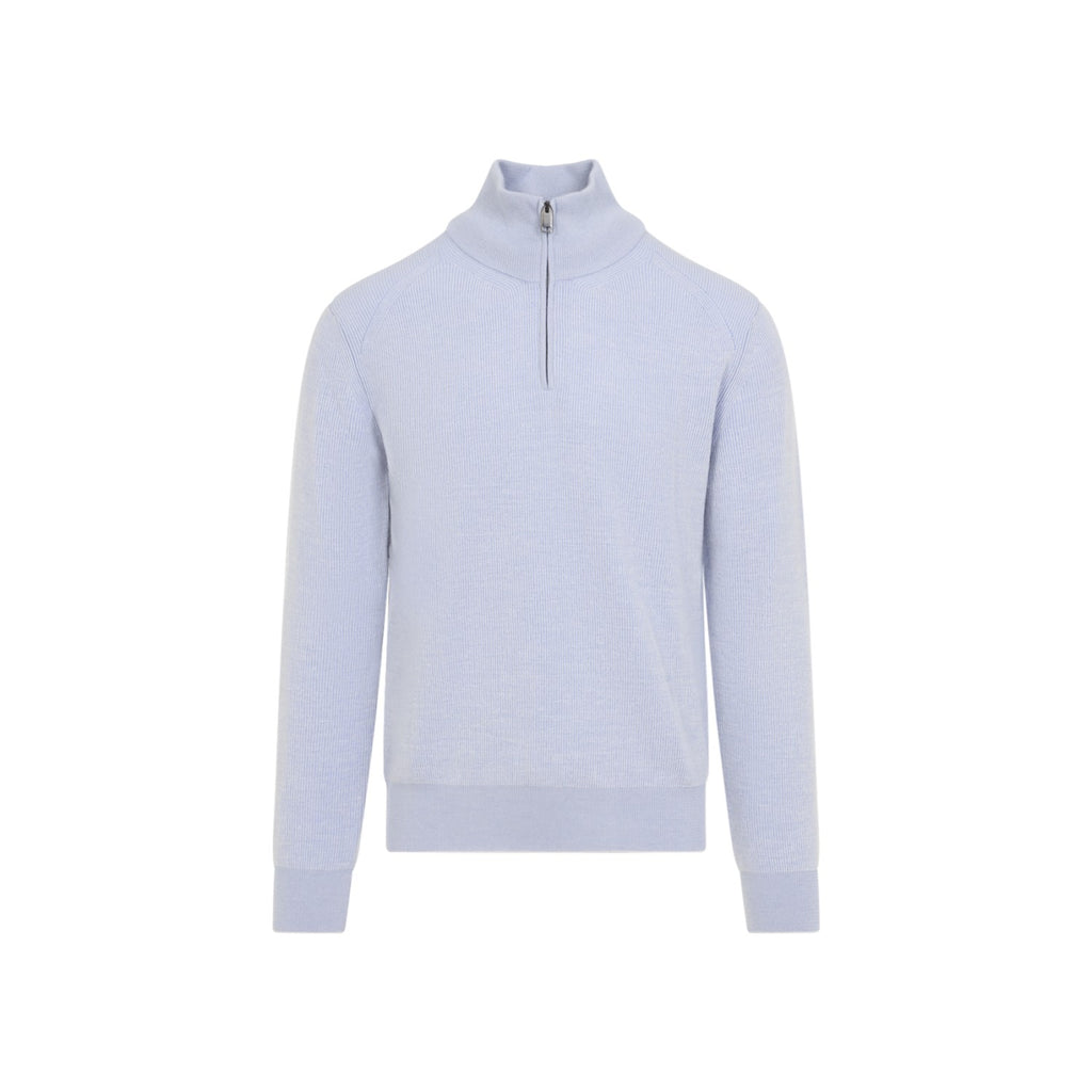 Brioni Men's Half Zip Up Sweater in Blue Pearl Cashmere - view 2