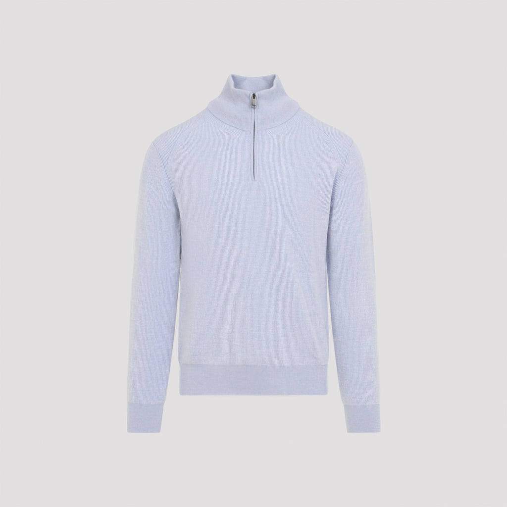 Brioni Men's Half Zip Up Sweater in Blue Pearl Cashmere - view 3