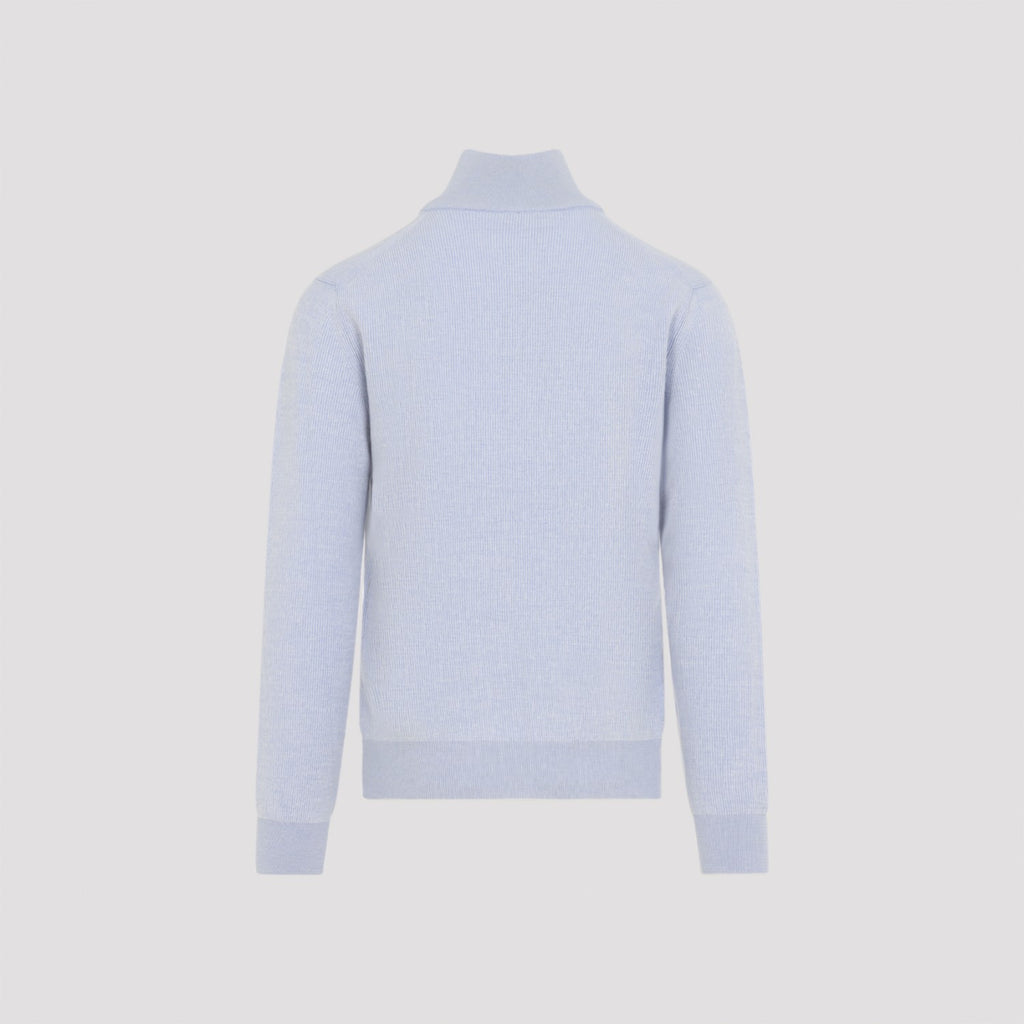 Brioni Men's Half Zip Up Sweater in Blue Pearl Cashmere - view 4