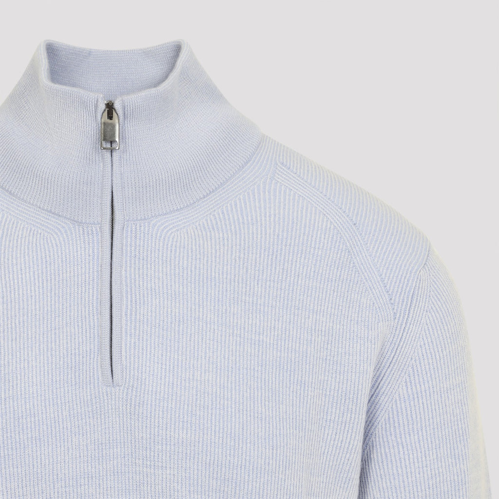 Brioni Men's Half Zip Up Sweater in Blue Pearl Cashmere - view 5