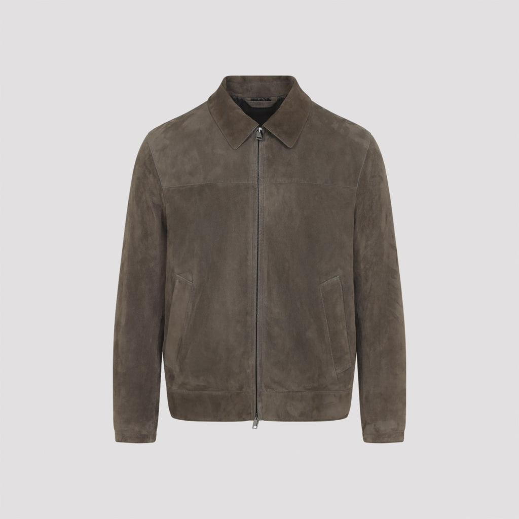 Brioni Men's Shirt Collar Blouson in Teak Leather - view 1
