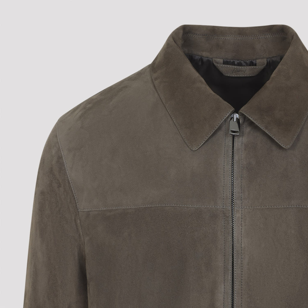 Brioni Men's Shirt Collar Blouson in Teak Leather - view 5