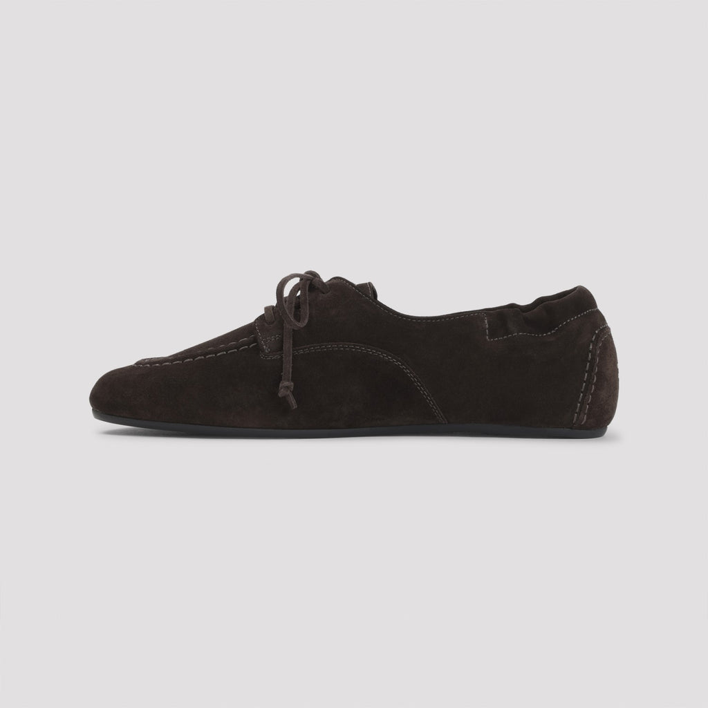 Celine Men's Suede Lace-Up Loafers in Brown - view 4