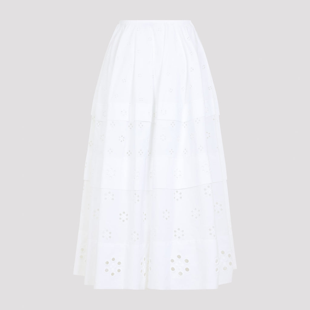 Celine Women's Broderie Anglaise Cotton Maxi Skirt in White