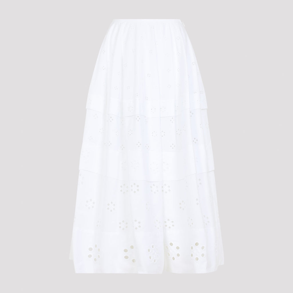 Celine Women's Broderie Anglaise Cotton Maxi Skirt in White
