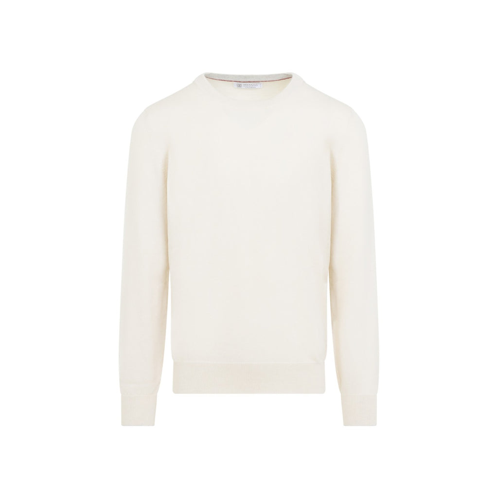 Brunello Cucinelli Men's Cashmere Crewneck Sweater in Cream