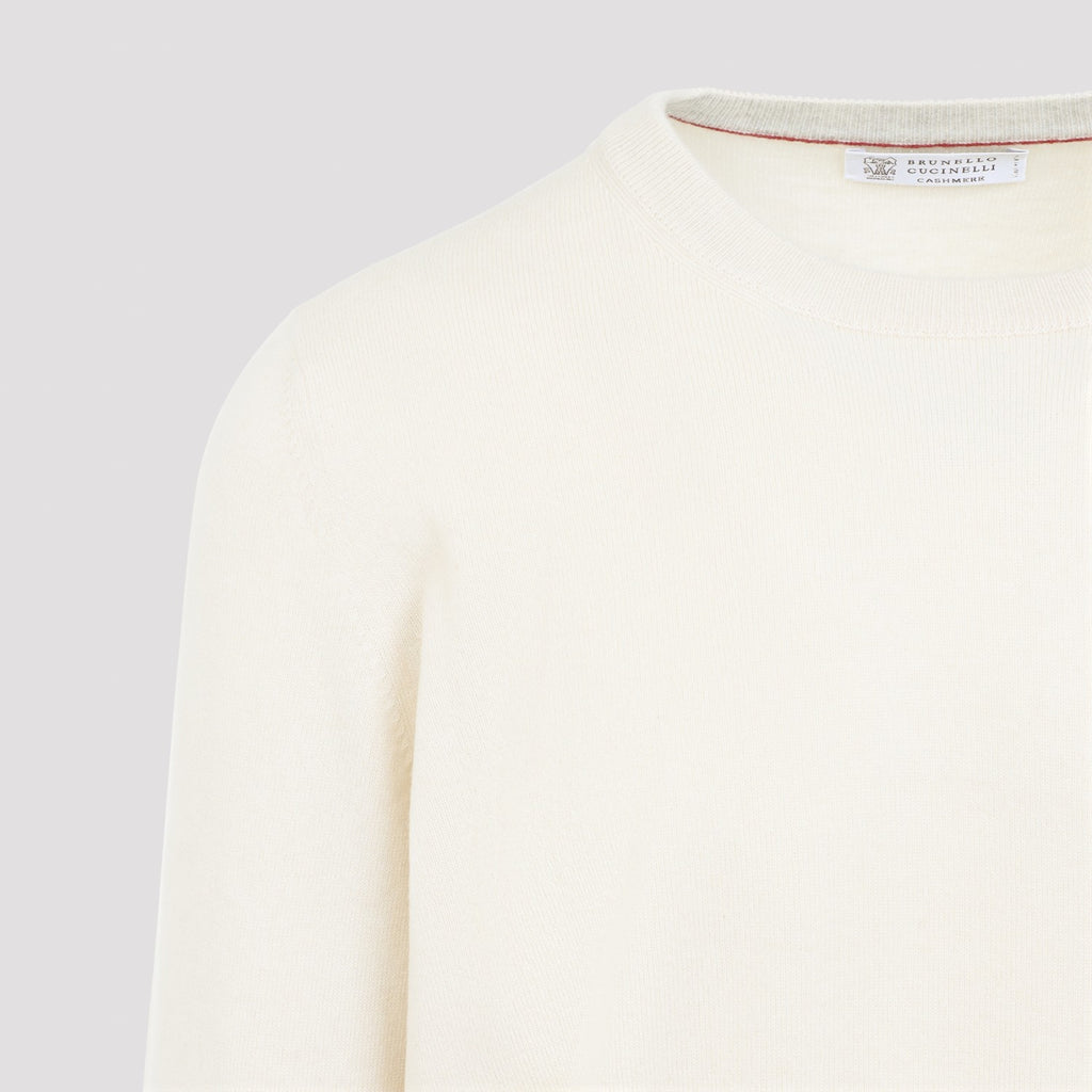 Brunello Cucinelli Men's Cashmere Crewneck Sweater in Cream