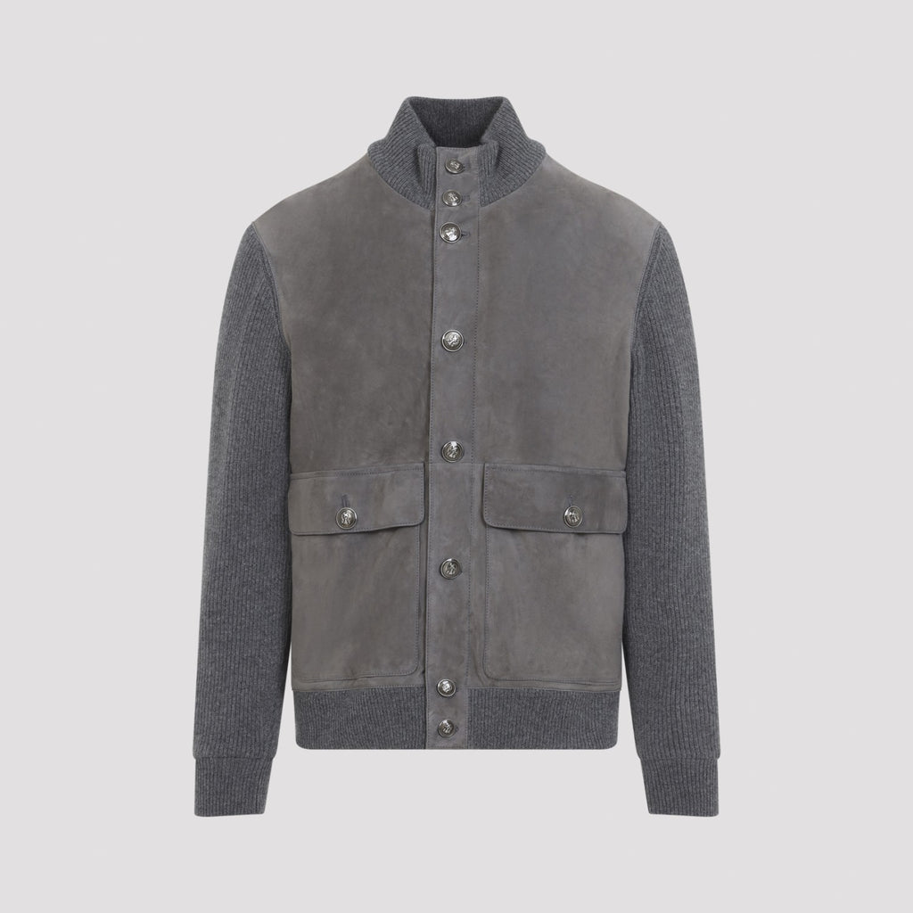 Brunello Cucinelli Men's Padded Leather Jacket in Grey