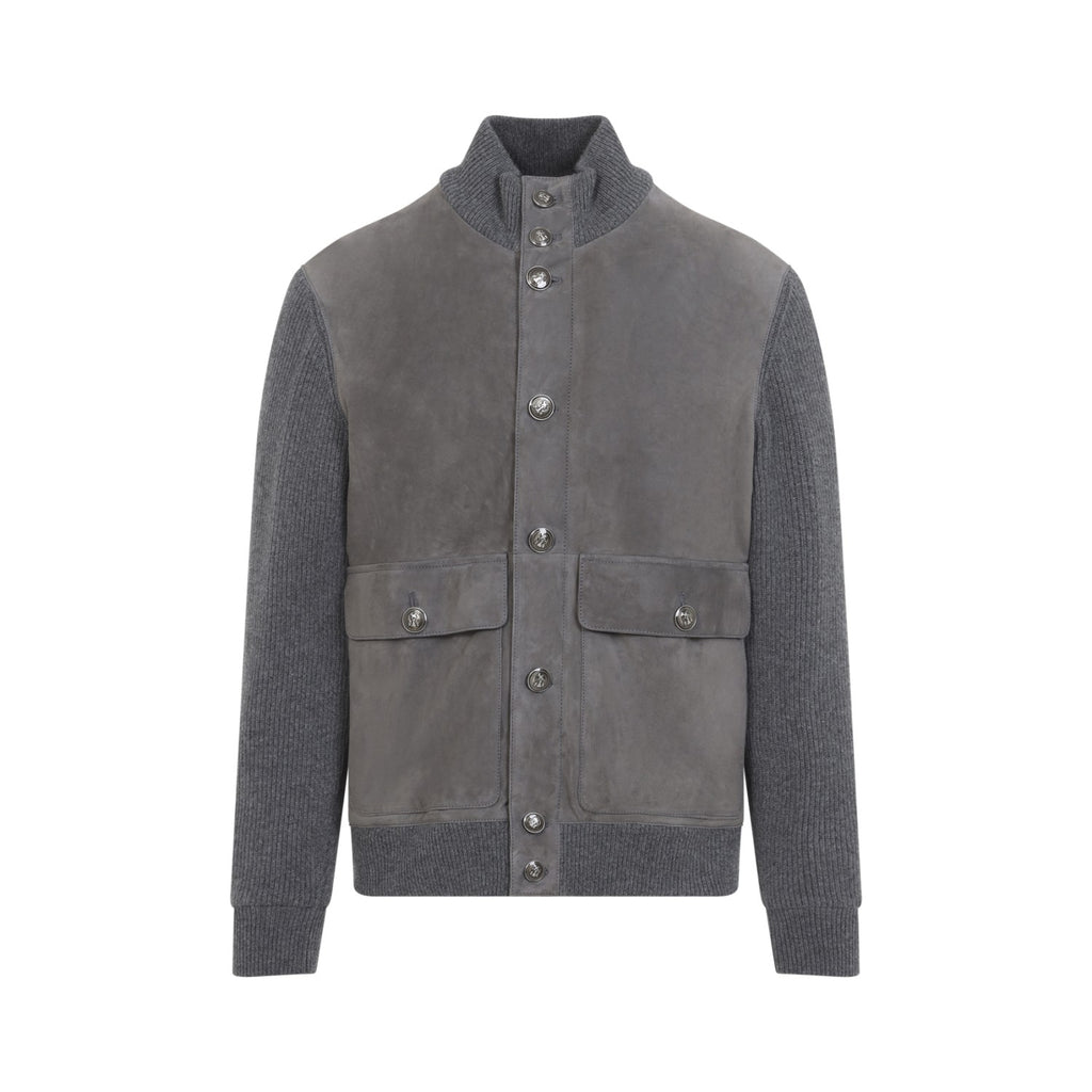 Brunello Cucinelli Men's Padded Leather Jacket in Grey