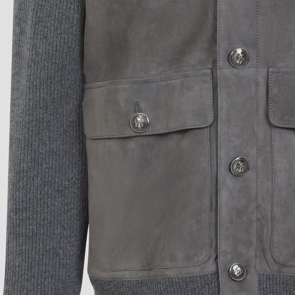 Brunello Cucinelli Men's Padded Leather Jacket in Grey