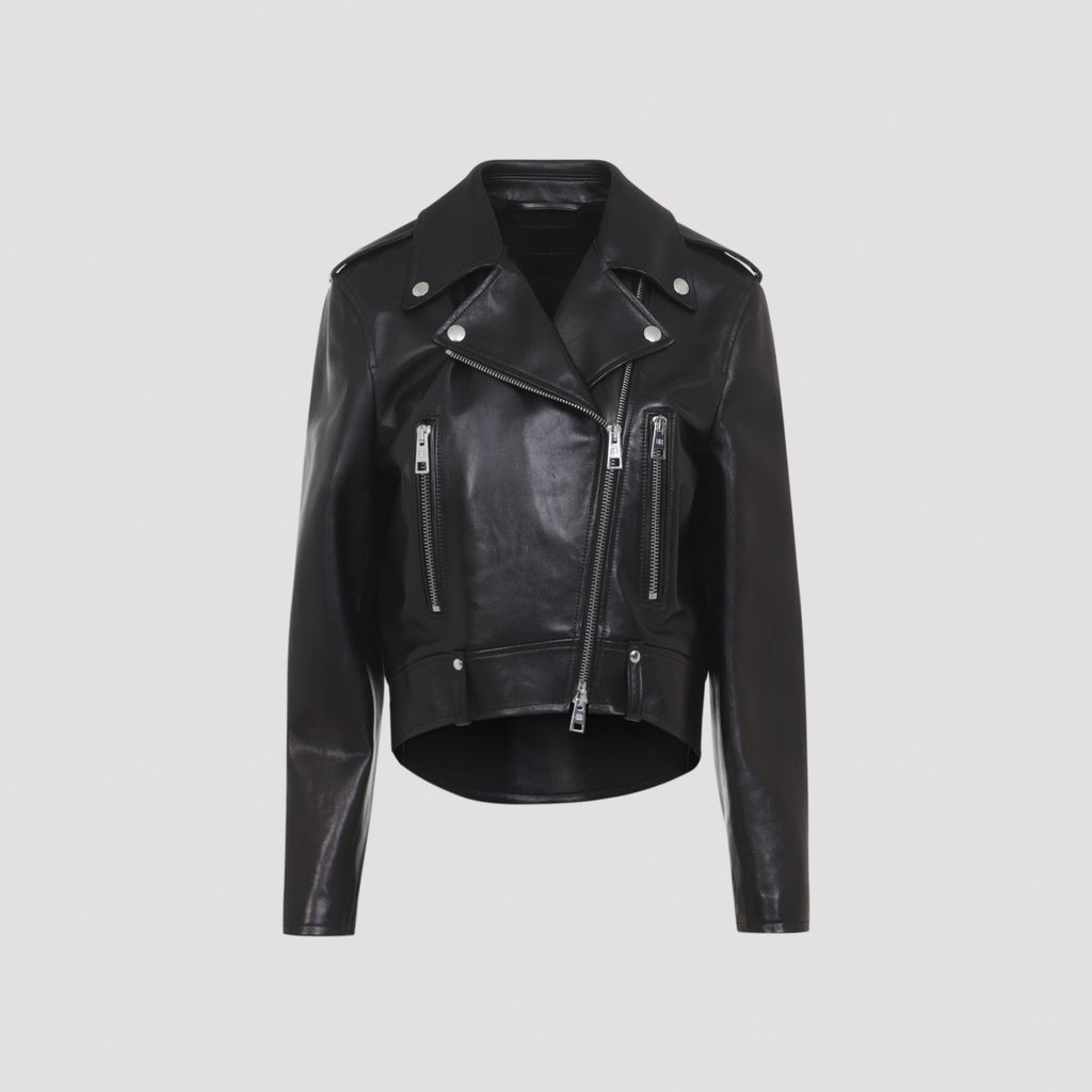 Balenciaga Women's Biker Jacket in black lambskin leather - front view