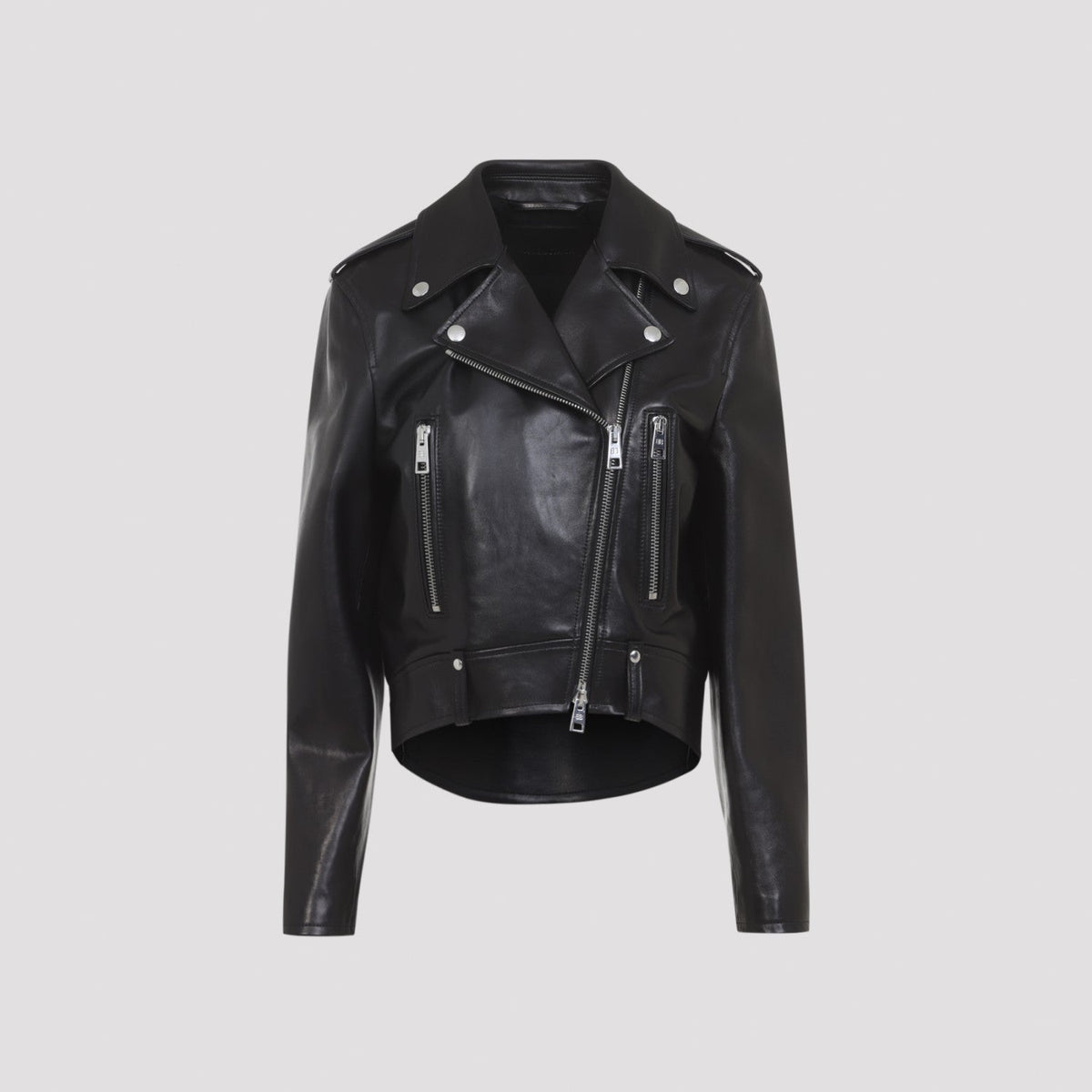 Balenciaga Women's Biker Jacket in black lambskin leather - front view