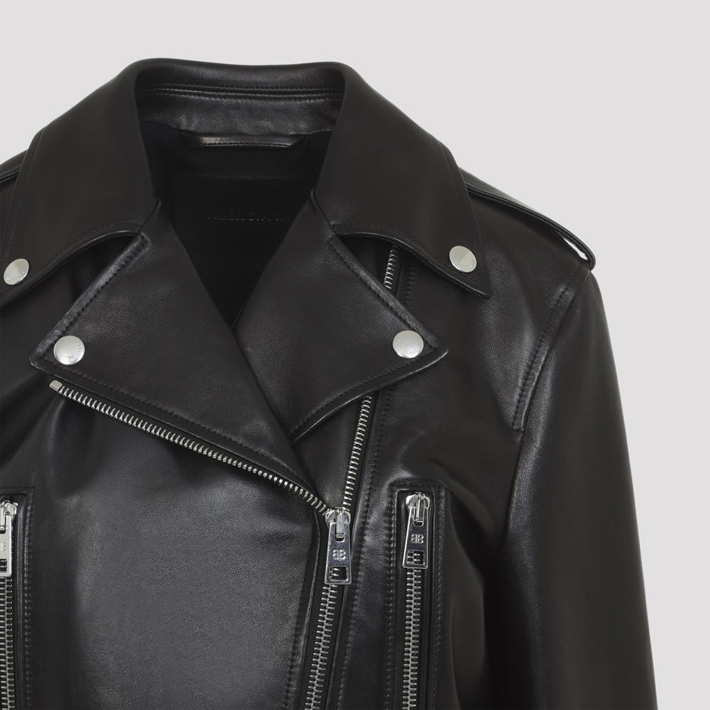 Balenciaga Women's Biker Jacket in black lambskin leather - back view