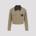 Balenciaga Women's Cropped Workwear Jacket in beige cotton - front view