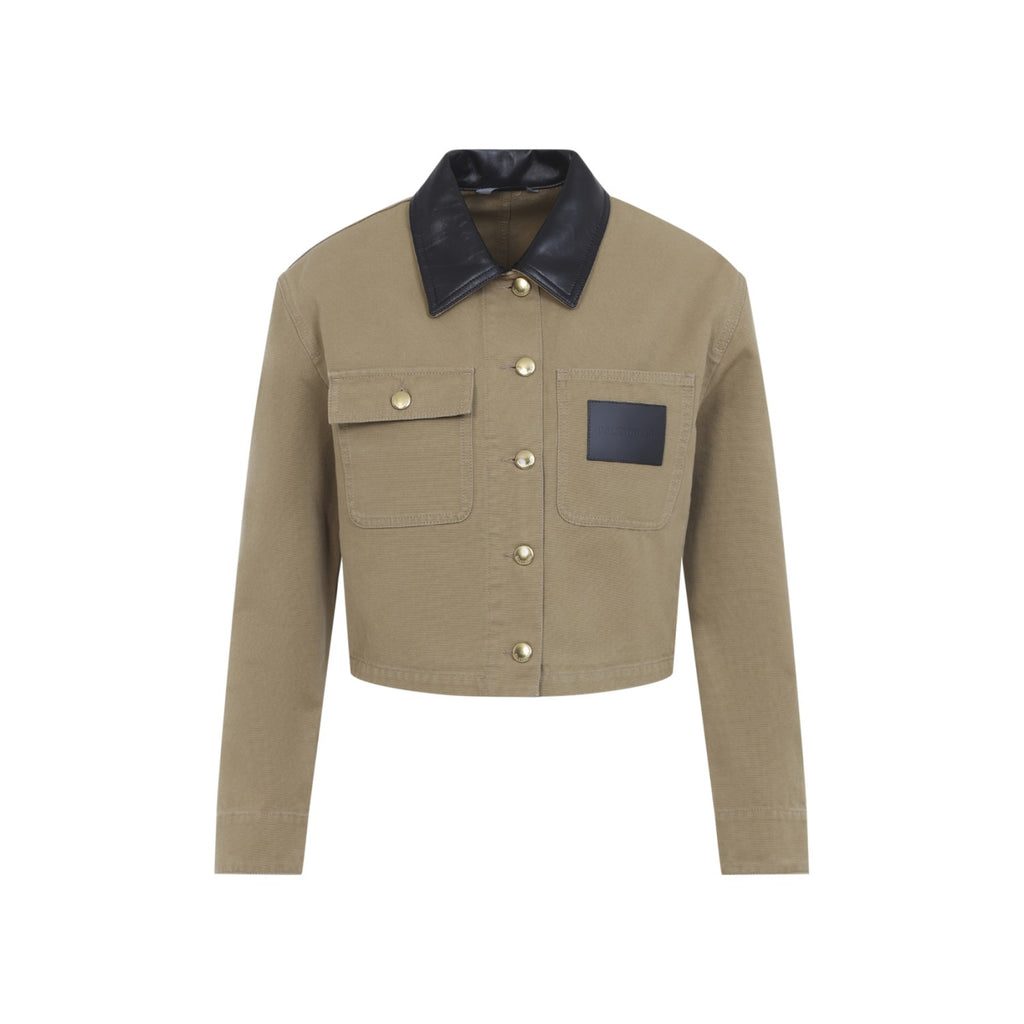 Balenciaga Women's Cropped Workwear Jacket in beige cotton - side view