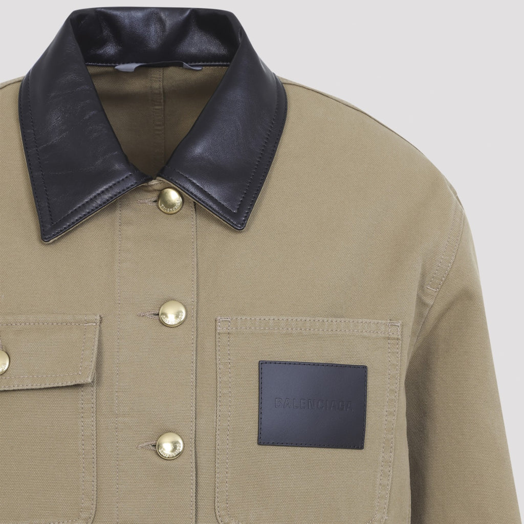 Balenciaga Women's Cropped Workwear Jacket in beige cotton - back view