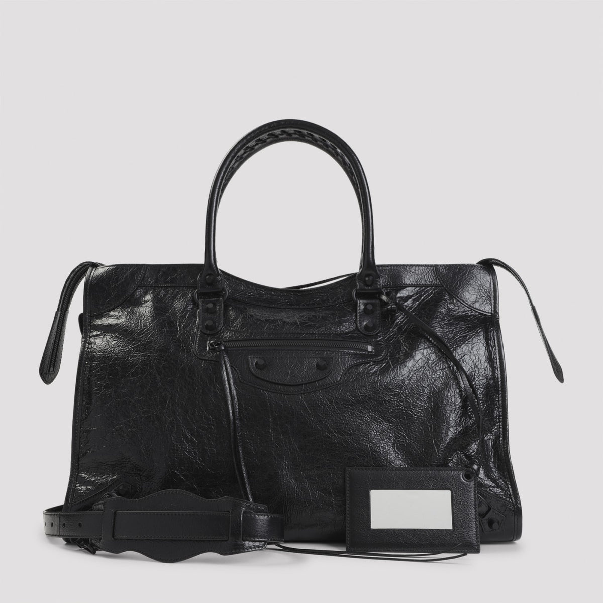 Balenciaga Le City Bag L in black lambskin leather - front view
