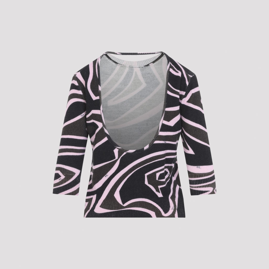 Pucci Women's Ls Knit Top in Khaki Pink Wool - view 4