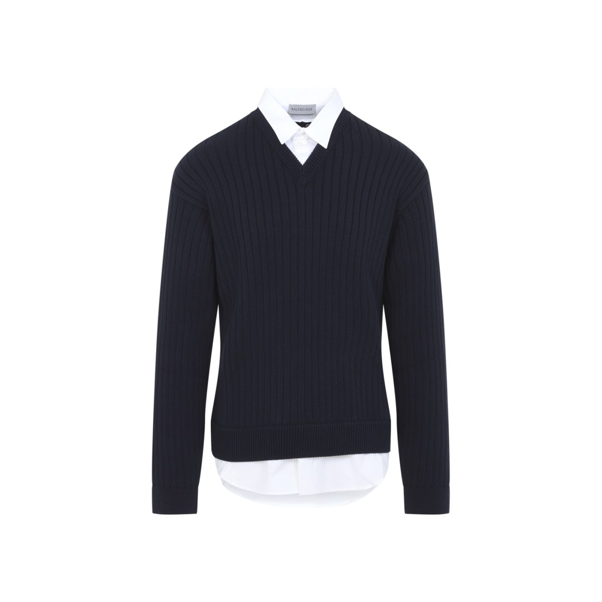 Balenciaga Men's Hybrid Shirt Jumper in Navy White Cotton - view 2