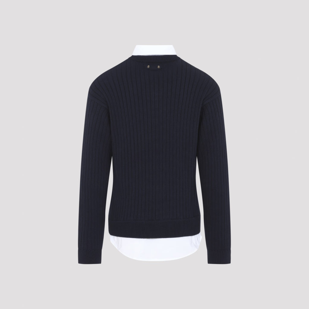 Balenciaga Men's Hybrid Shirt Jumper in Navy White Cotton - view 4