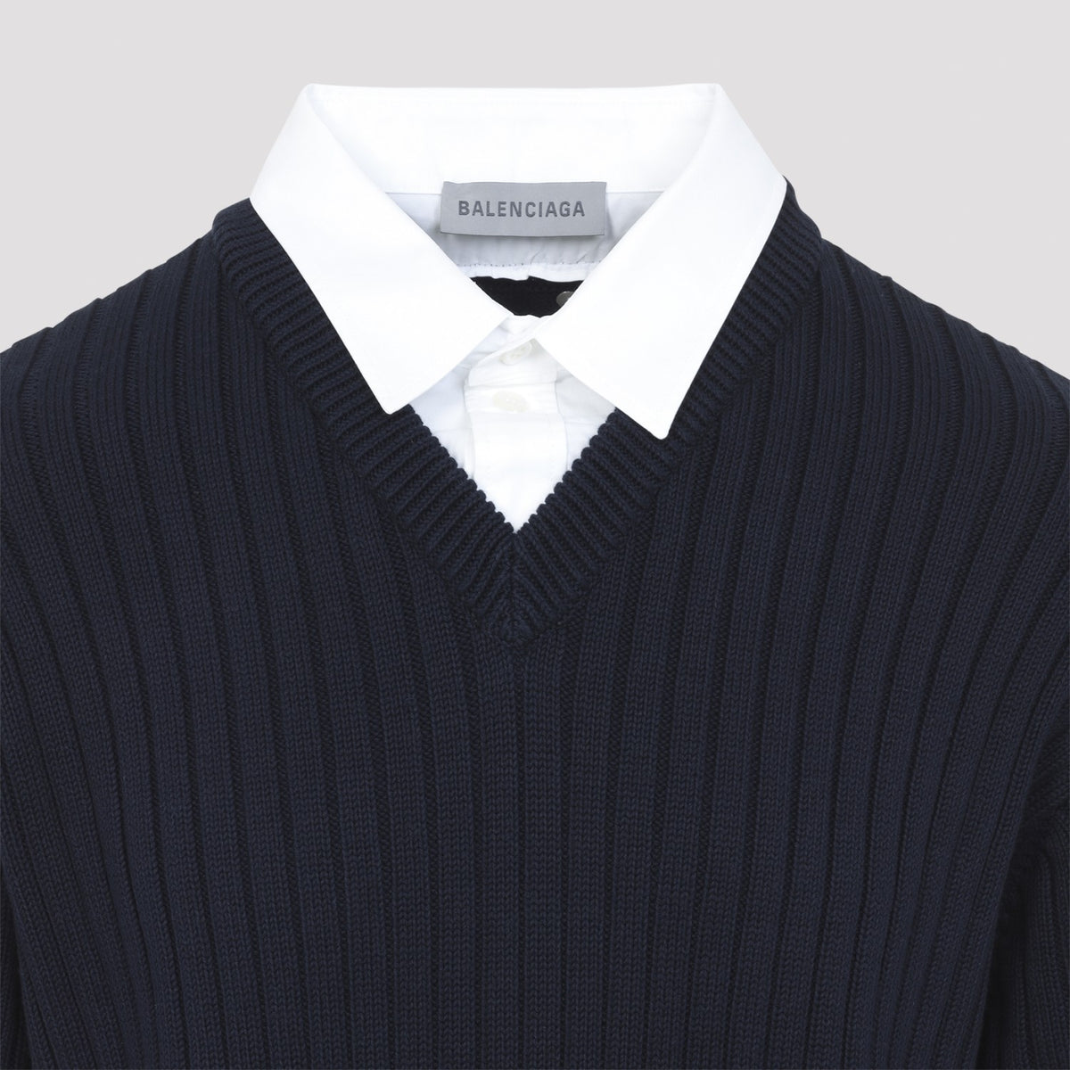 Balenciaga Men's Hybrid Shirt Jumper in Navy White Cotton - view 5