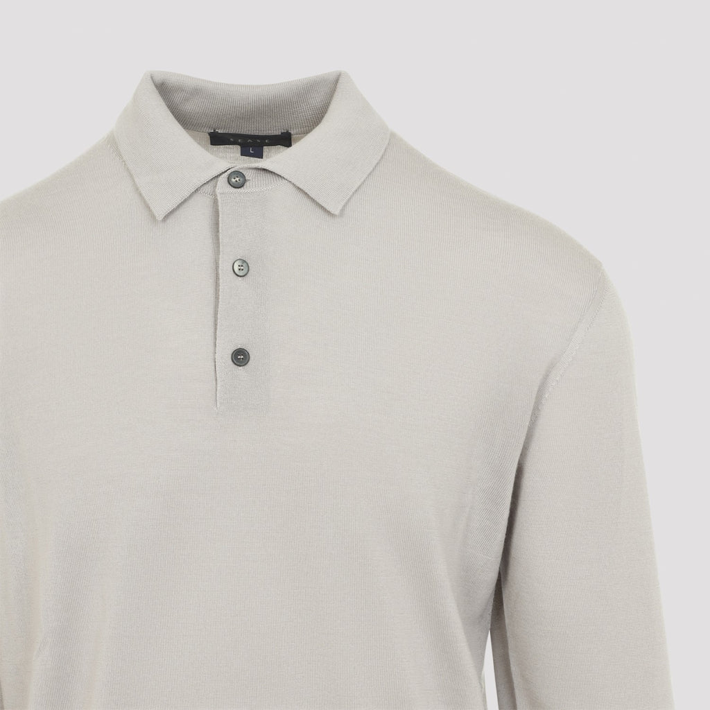 Sease Men's Fine Knit Neck Polo in Straw Cashmere - view 5