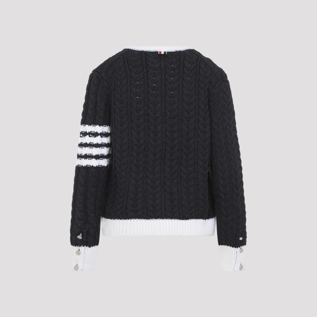 Thom Browne Women's Aran Cable Crew Neck in Dark Grey - view 4