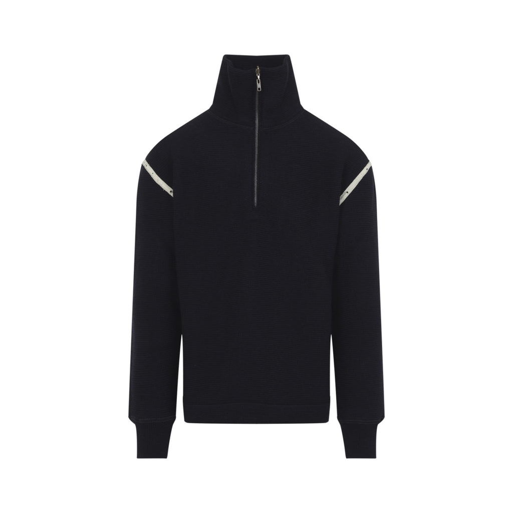Maison Margiela Men's Wool Quarter Zip Sweater in Navy - view 1