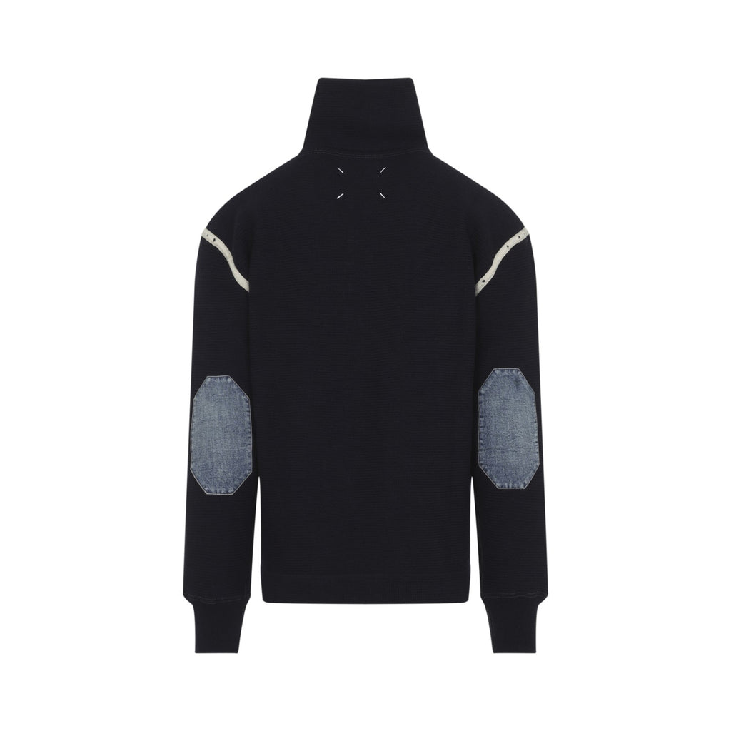 Maison Margiela Men's Wool Quarter Zip Sweater in Navy - view 2
