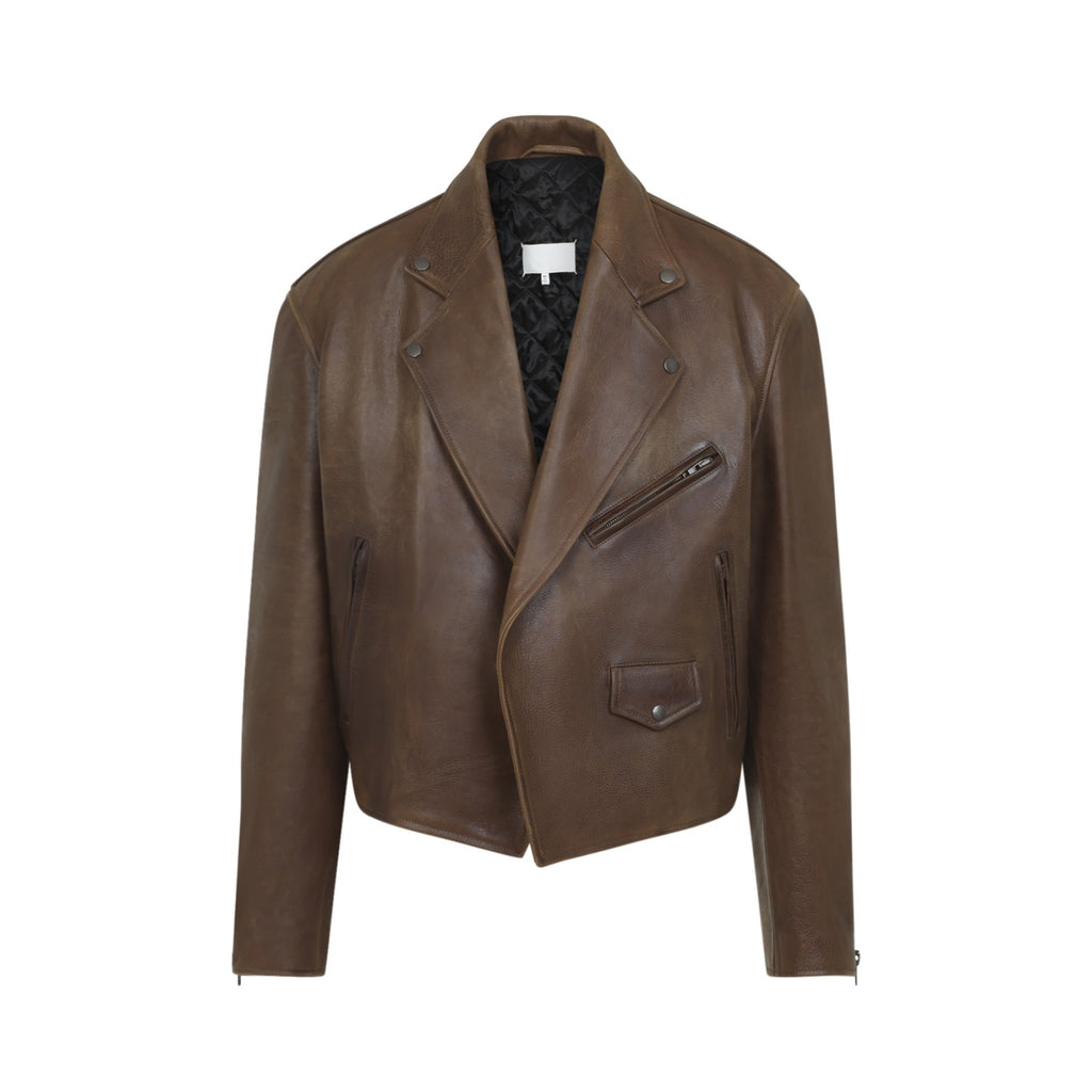 Maison Margiela Men's Leather Biker Jacket in Brown - view 1